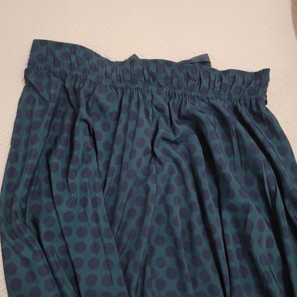 Tommy Hilfiger Green and Blue Polka Dot Midi flowy Skirt with Sash Toe Size Larg - Picture 2 of 13